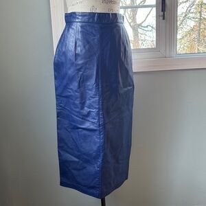 Evan Davies vintage leather pencil midi skirt royal blue EVC 80/90’s size S